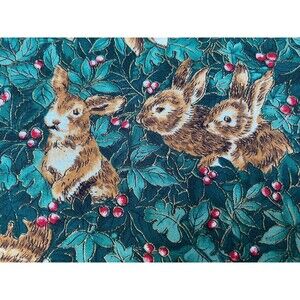 Brown Bunnies Berries Green Leaves Fabric CAMELOT  Hoffman Int. 100% Cotton